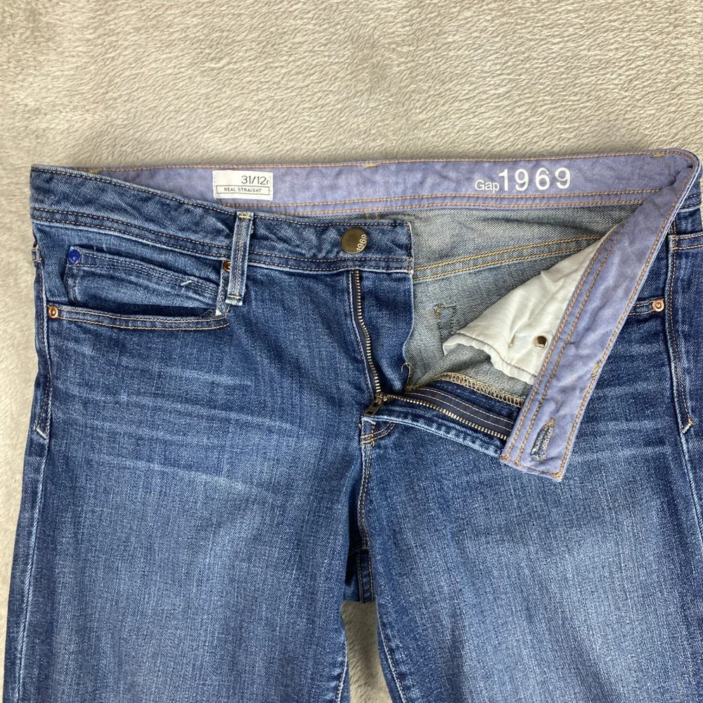 Gap 1969 Real Straight Jeans Womens 31/12r Medium Wash Blue Denim Stretch 34x32 - Picture 7 of 15